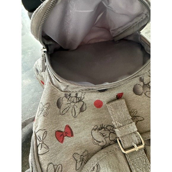 Disney Parks Minnie‎ Mouse Small Backpack Purse Gray Canvas Red Bows Child Adult - Picture 4 of 11